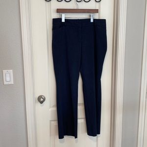 White House black market…flat front….boot leg…. front zip trousers